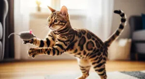 Bengal cat playing with toy