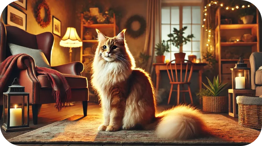Fluffy ginger cat showcasing the charm of the Maine Coon orange breed.